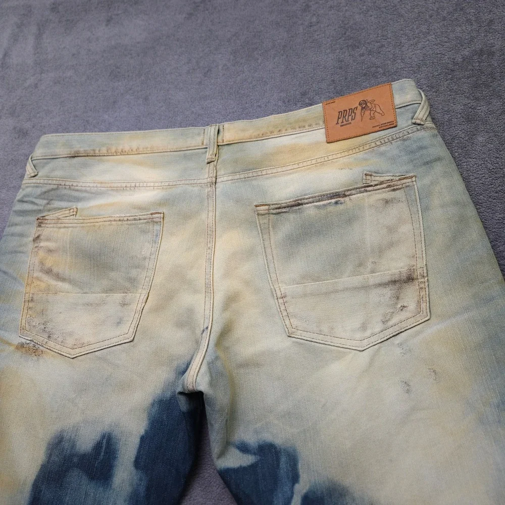 PRPS Men's Barracuda Jeans Mens 42x33 Straight Leg Dirty Bleached Wash Denim